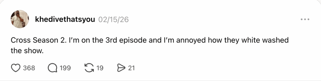 Black Internet Responds to Alex Cross’ Romance With a White Woman in the New ‘Cross’ Season